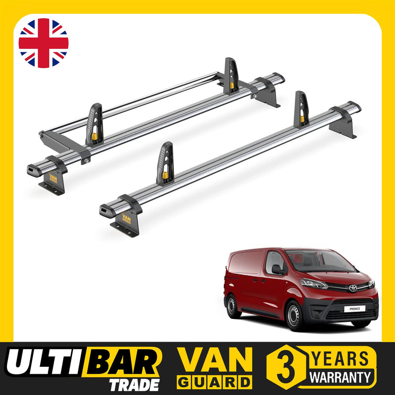 Toyota ProAce Roof Rack for (2016+ Medium) 2x Roof Bars & Roller Van Guard Trade