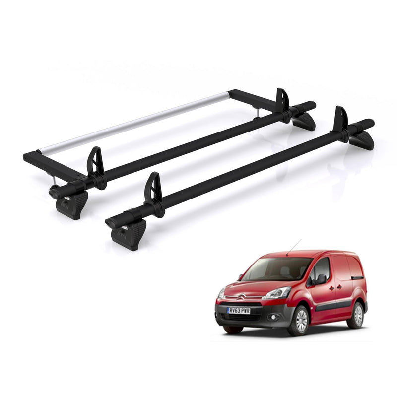 Citroen Berlingo (2008-2018) - 2 Rhino Kammbar Black Roof Bars + Roller (Aluminium)