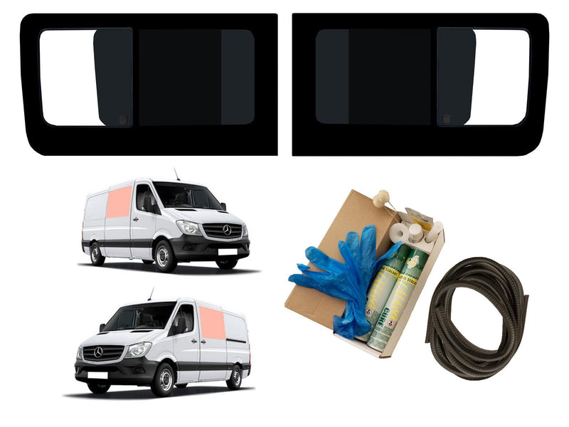Mercedes Sprinter (2006-) Driver and Passenger Side Opening Window Privacy Camper Glass with Fitting Kit