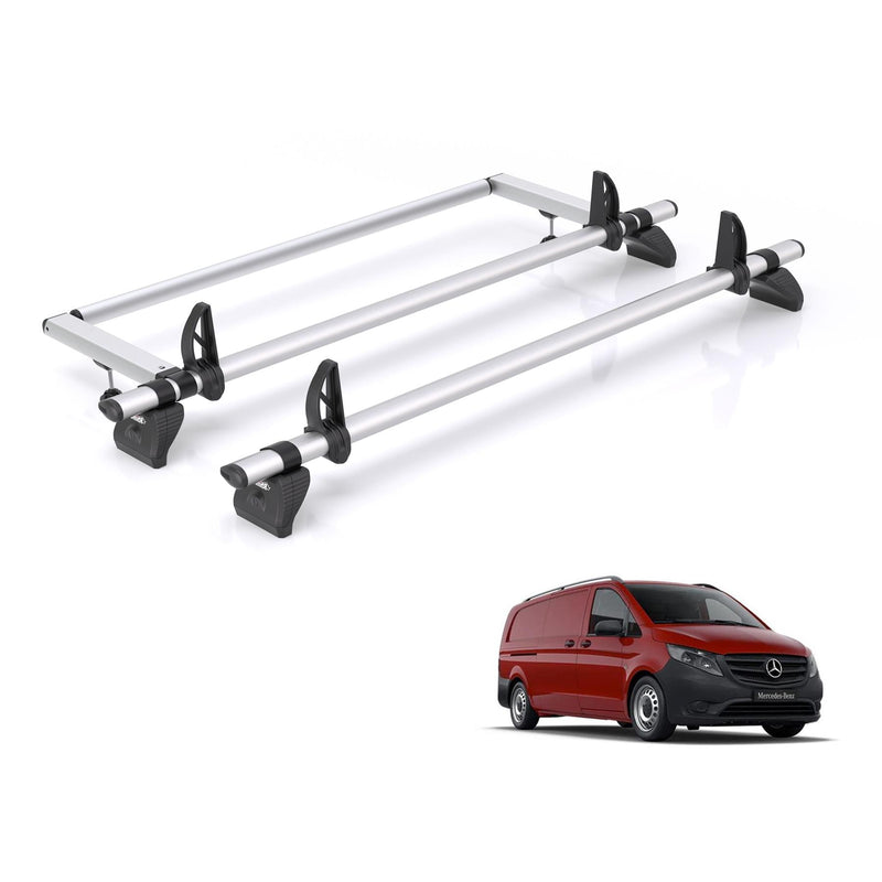 Mercedes Vito (2014-) - 2 Rhino Kammbar Pro Roof Bars + Roller (Aluminium)