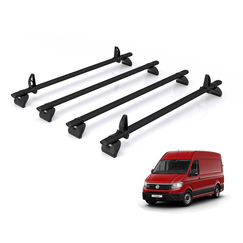VW Crafter (2017-) - 4 Rhino Kammbar Black Roof Bars (Aluminium)