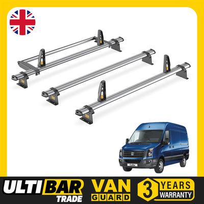 VW Crafter Roof Rack (2006-2017 High Roof) 3 Bars + Rollers Van Guard Ulti Trade