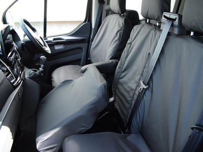 Ford Transit (2013-) Custom Front Driver & Double Passenger Black Seat Covers With Work Tray