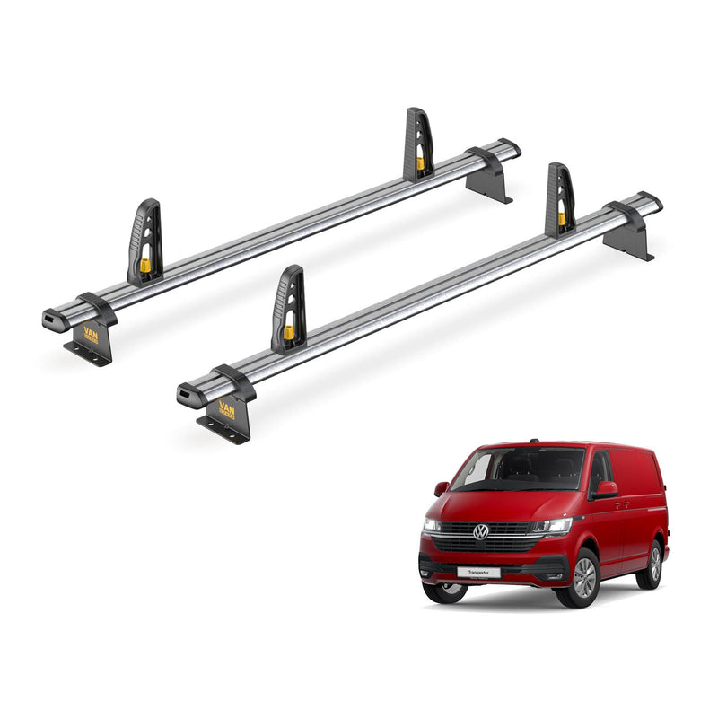 VW Transporter Roof Rack for 2015+ (T6) 2x Bars + Loadstops Van Guard Ulti Trade