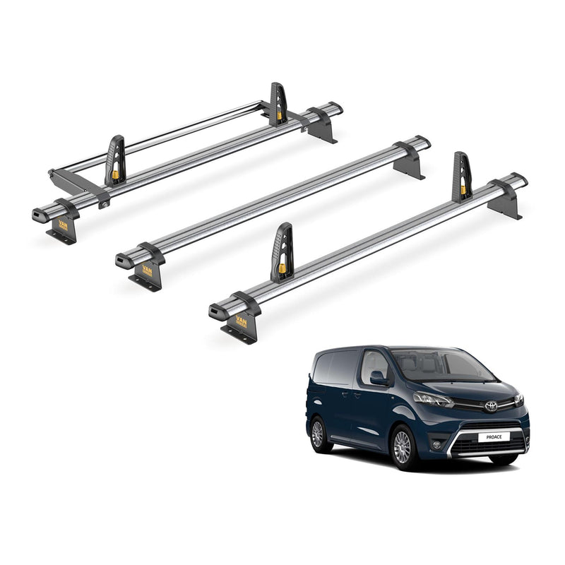 Toyota ProAce Roof Rack for (2016+ Compact) 3 Bars + Roller Van Guard Ulti Trade