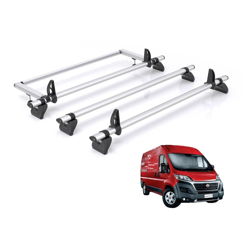 Fiat Ducato (2006-) - 3 Rhino Kammbar Pro Roof Bars + Roller (Aluminium)