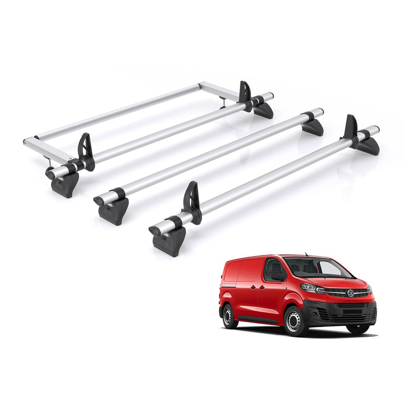 Vauxhall Vivaro (2019-) - 3 Rhino Kammbar Pro Roof Bars + Roller (Aluminium)