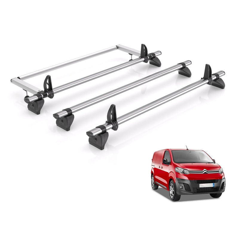 Peugeot Expert (2016-) - 3 Rhino Kammbar Fleet Roof Bars + Roller (Steel)