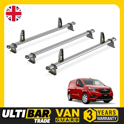 Vauxhall Combo Roof Rack for 2018+ 3x Roof Bars + Loadstops Van Guard Ulti Trade