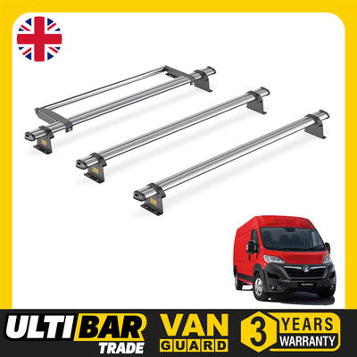 Vauxhall Movano (2010-2021) - 3 Van Guard Ultibar Trade Roof Bars + Roller