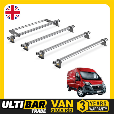 Fiat Ducato (2006-) - 4 Van Guard Ultibar Trade Roof Bars + Roller