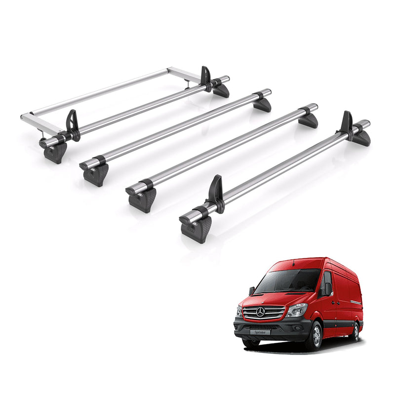 Mercedes Sprinter (2006-2018) - 4 Rhino Kammbar Fleet Roof Bars + Roller (Steel)