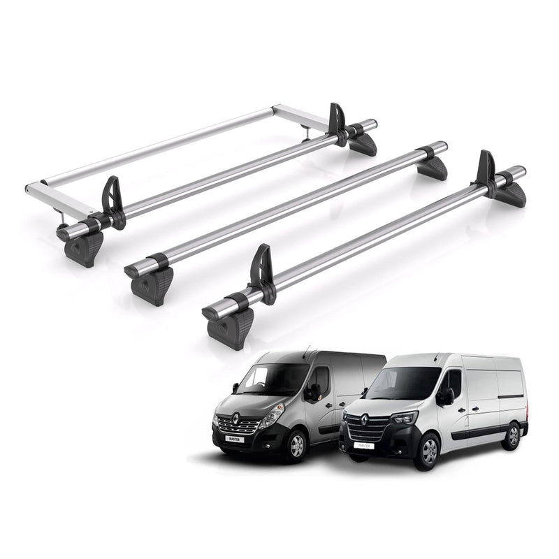 Renault Master (2010-2024) - 3 Rhino Kammbar Fleet Roof Bars + Roller (Steel)