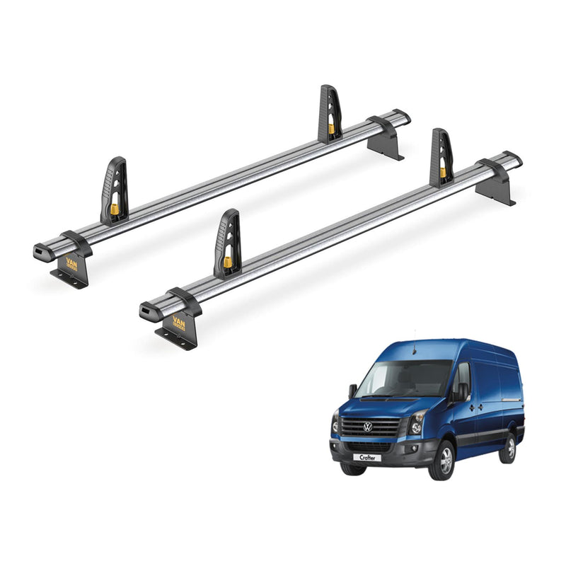 VW Crafter Roof Rack for 2006-2017 2x Roof Bars + Loadstops Van Guard Ulti Trade