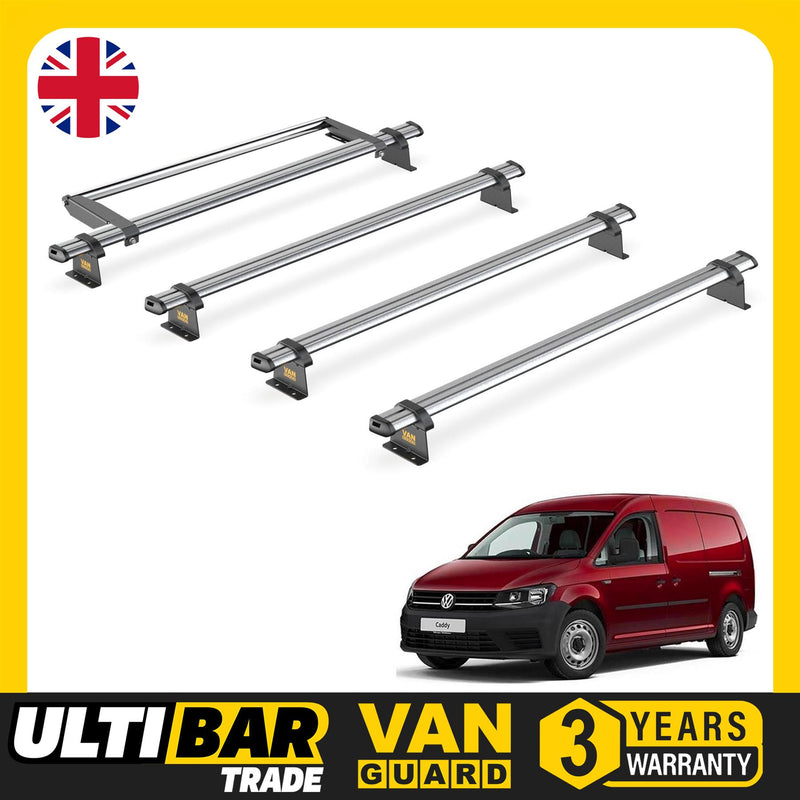 VW Caddy (2010-2015) - 4 Van Guard Ultibar Trade Roof Bars + Roller