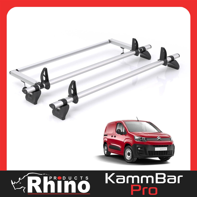 Citroen Berlingo - 2 Rhino Kammbar Pro Roof Bars + Roller (Aluminium)