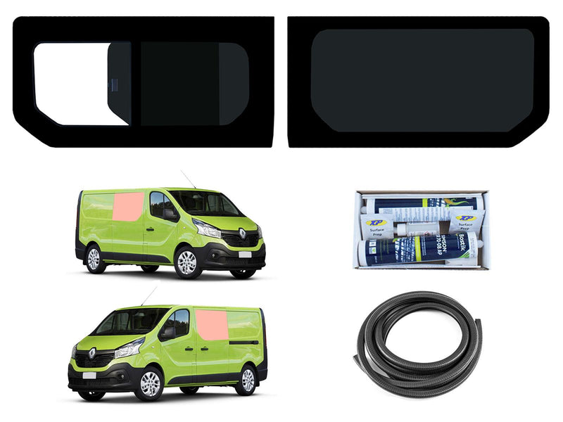Renault Trafic (2014-) Driver Fixed Passenger Opening Side Windows Privacy Camper Glass with Fitting Kit
