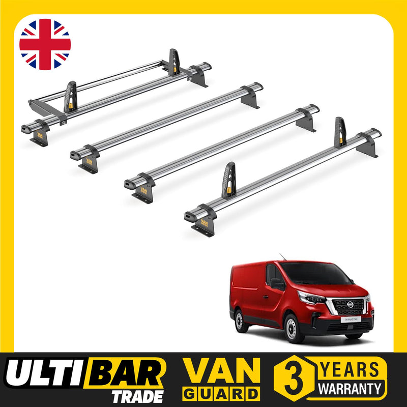 Nissan Primastar Roof Rack for 2022+ [H1, Tailgate] 4 Bars & Loadstops Van Guard