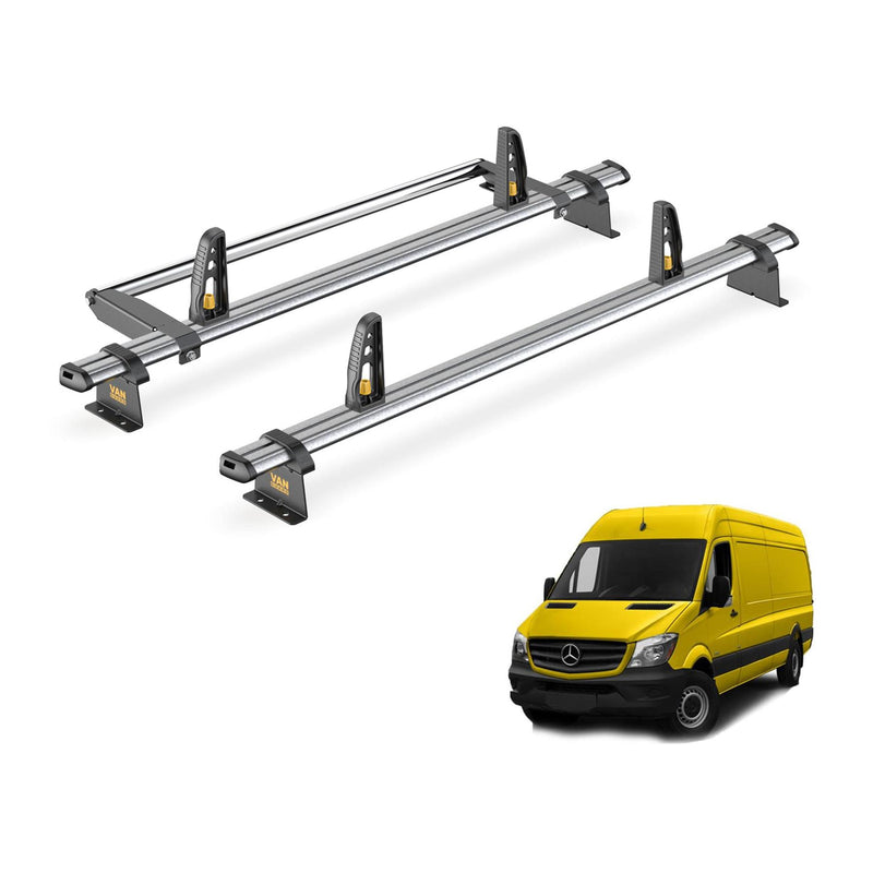 Mercedes Sprinter Roof Rack (2006-18) High Roof 2x Bars & Roller Van Guard Trade
