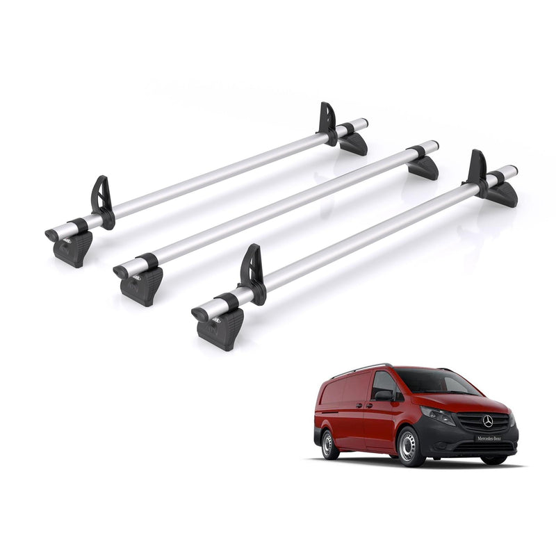 Mercedes Vito (2014-) - 3 Rhino Kammbar Pro Roof Bars (Aluminium)