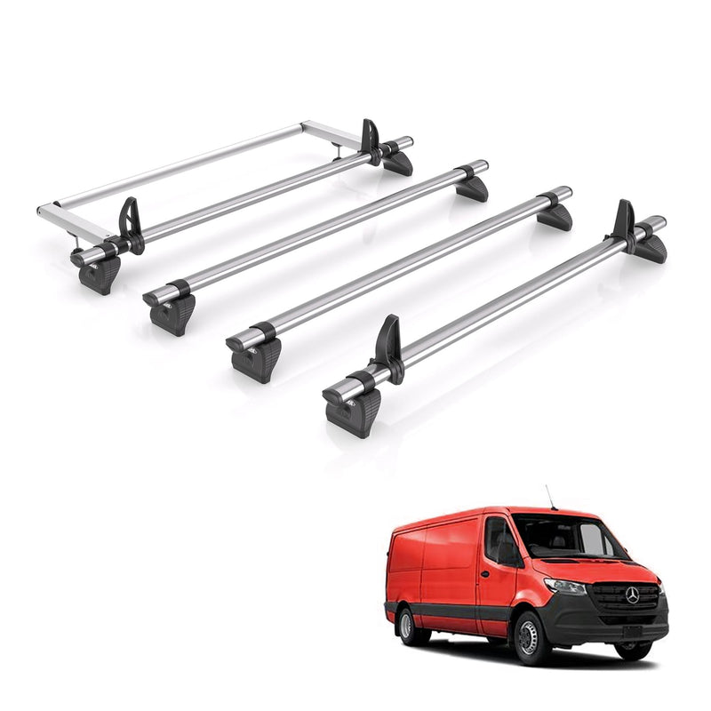 Mercedes Sprinter (2018-) - 4 Rhino Kammbar Fleet Roof Bars + Roller (Steel)