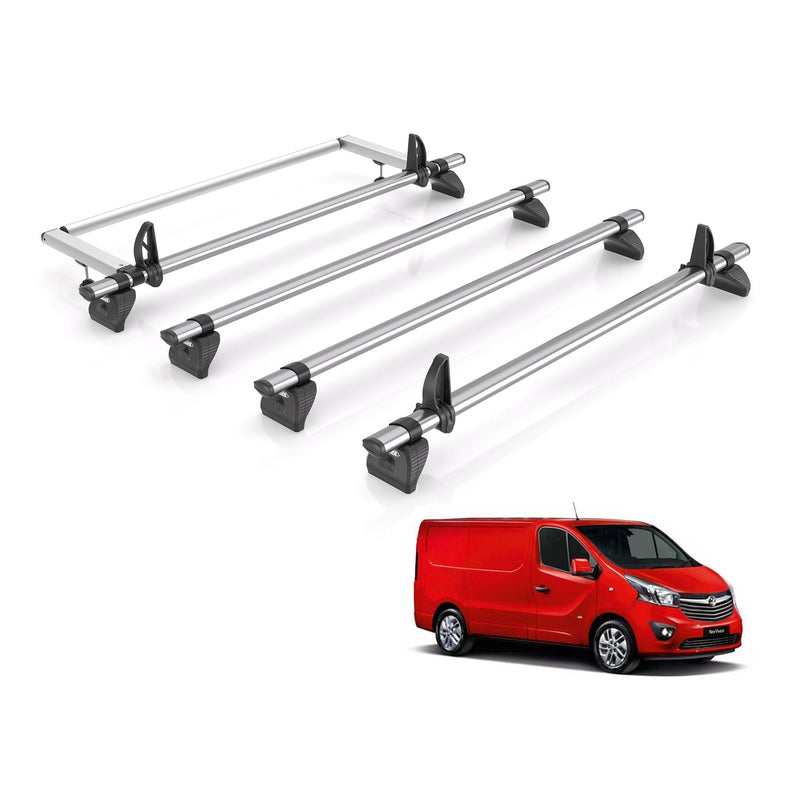 Vauxhall Vivaro (2014-2019) - 4 Rhino Kammbar Fleet Roof Bars + Roller (Steel)