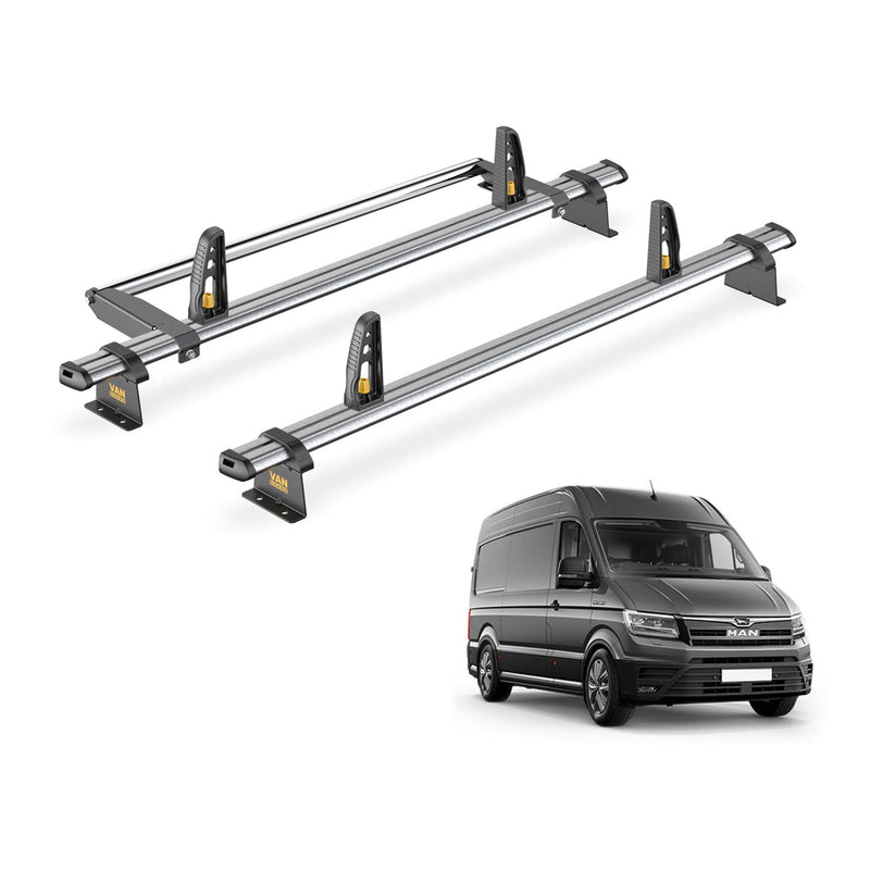 Man TGE Roof Rack for 2017+ H2/H3 Roof 2x Bars & Roller Van Guard UltiBar Trade