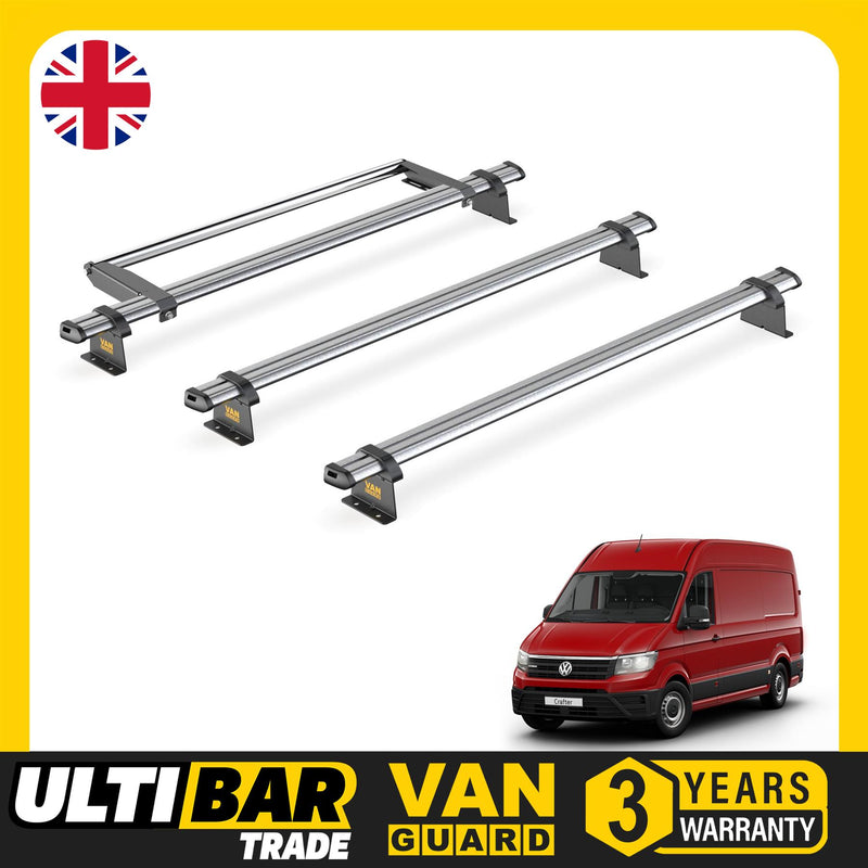 VW Crafter (2017-) - 3 Van Guard Ultibar Trade Roof Bars + Roller