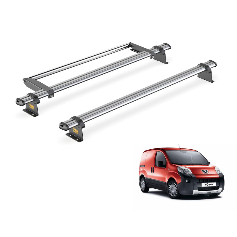 Peugeot Bipper (2008-) - 2 Van Guard Ultibar Trade Roof Bars + Roller
