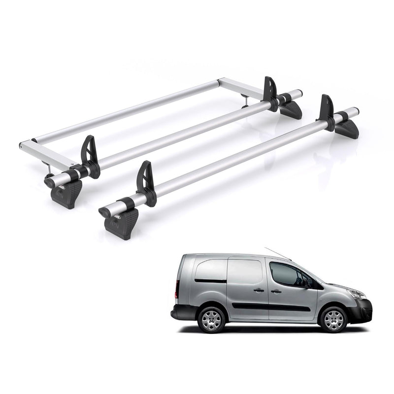 Peugeot Partner (2008-2018) - 2 Rhino Kammbar Pro Roof Bars + Roller (Aluminium)