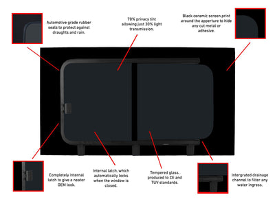 VD Glass - Fiat Ducato 2006 - (L2,L3,L4/H1,H2,H3) (L2,L3,L4/H1,H2,H3) Lh Side Open + Rh Side Fixed Tint