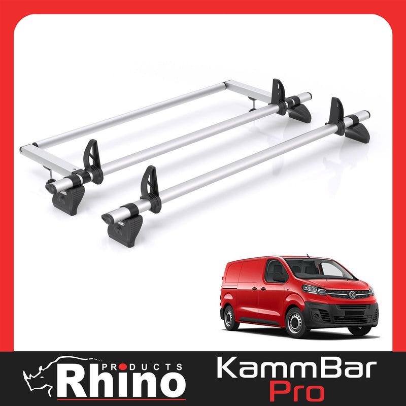 Vauxhall Vivaro (2019-) - 2 Rhino Kammbar Pro Roof Bars + Roller (Aluminium)