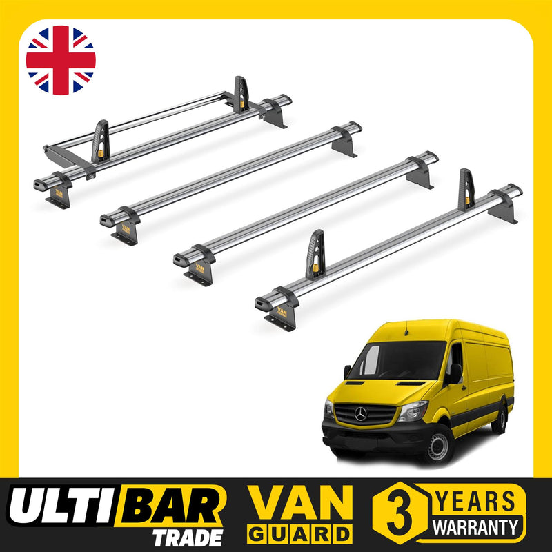 Mercedes Sprinter Roof Rack (2006-18) High Roof 4x Bars & Roller Van Guard Trade