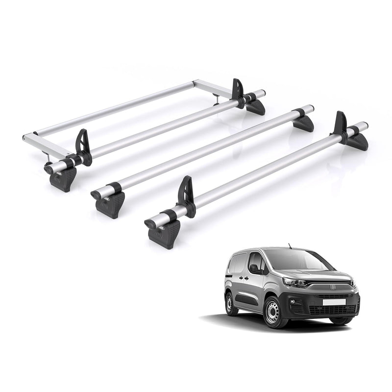 Fiat Doblo (2022-) - 3 Rhino Kammbar Pro Roof Bars + Roller (Aluminium)