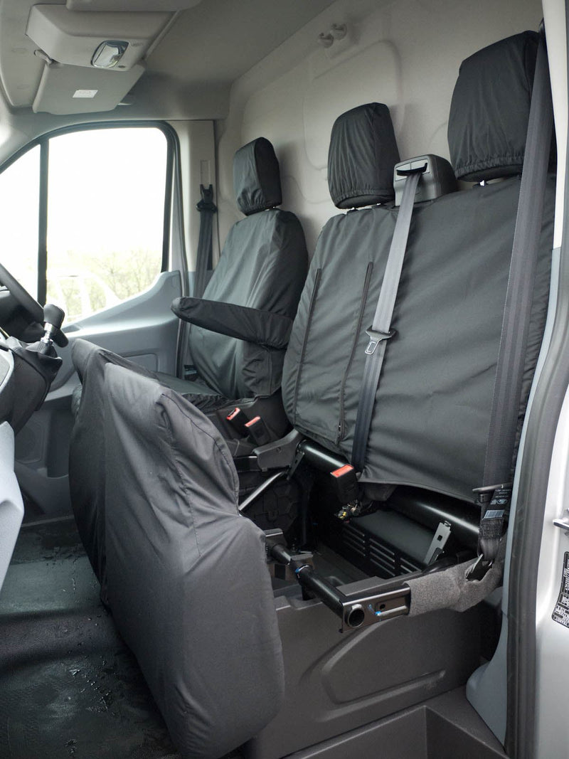 Ford Transit (MK8 2014-) - Tailored Front Row w/ Armrest Seat Covers in Black (1+2)