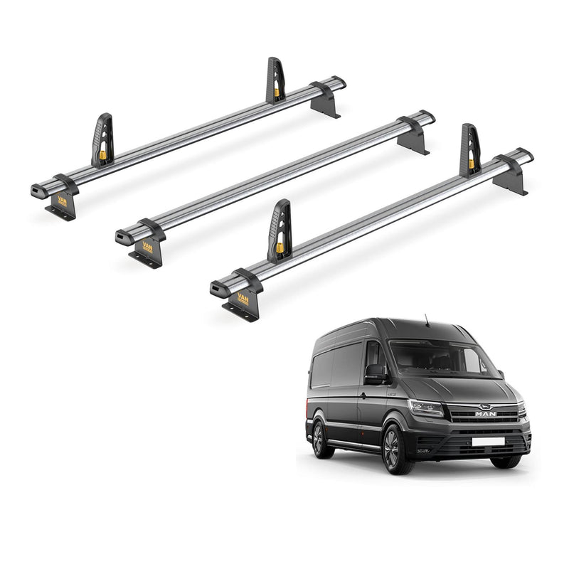 Man TGE Roof Rack for 2017+ H2/H3 Roof 3x Bars + Loadstops Van Guard Ulti Trade