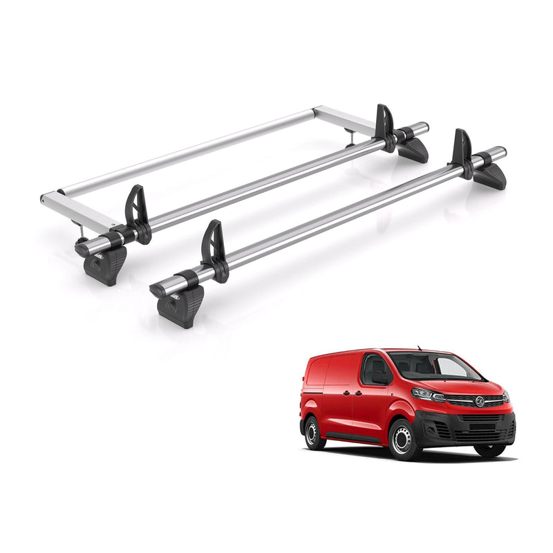 Vauxhall Vivaro (2019-) - 2 Rhino Kammbar Fleet Roof Bars + Roller (Steel)