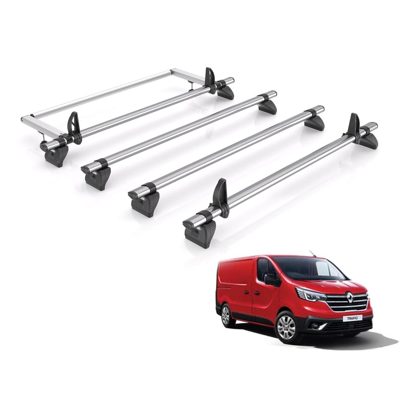 Renault Trafic (2014-) - 4 Rhino Kammbar Fleet Roof Bars + Roller (Steel)