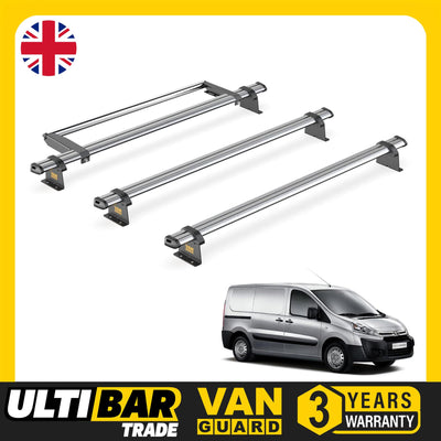 Toyota ProAce (2013-2016) - 3 Van Guard Ultibar Trade Roof Bars + Roller