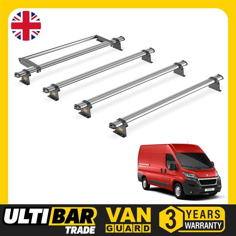 Peugeot Boxer (2006-) - 4 Van Guard Ultibar Trade Roof Bars + Roller
