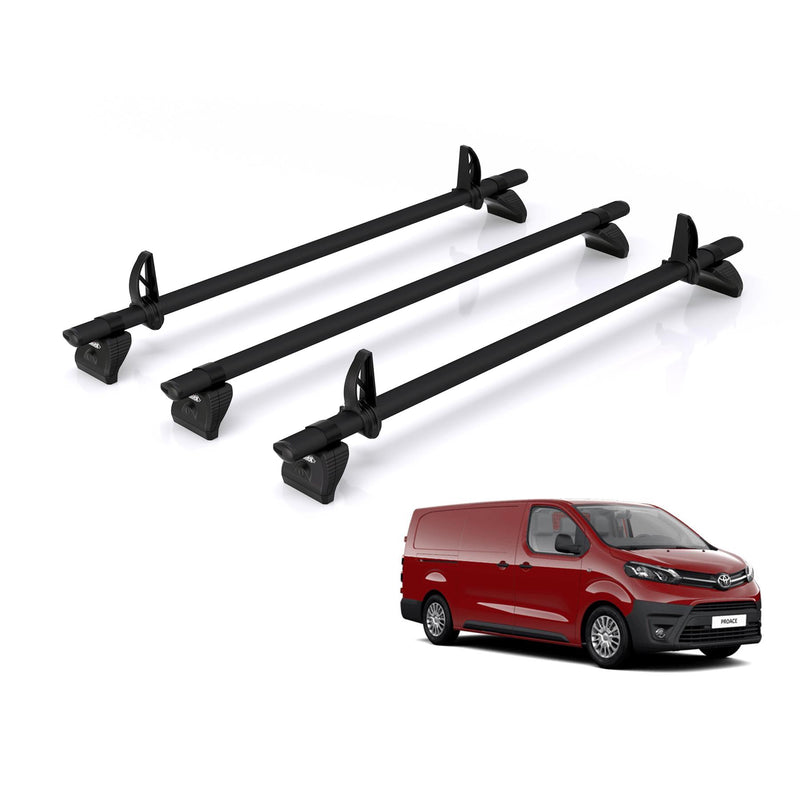 Toyota ProAce (2016-2024) - 3 Rhino Kammbar Black Roof Bars (Aluminium)