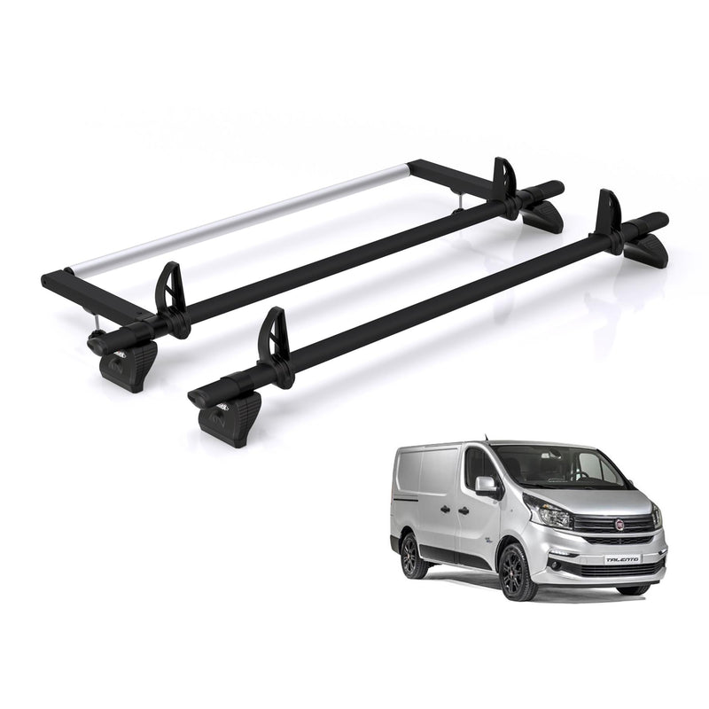 Fiat Talento (2016-2020) - 2 Rhino Kammbar Black Roof Bars + Roller (Aluminium)