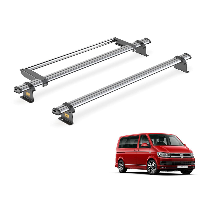 VW Transporter (2003-2015) - 2 Van Guard Ultibar Trade Roof Bars + Roller