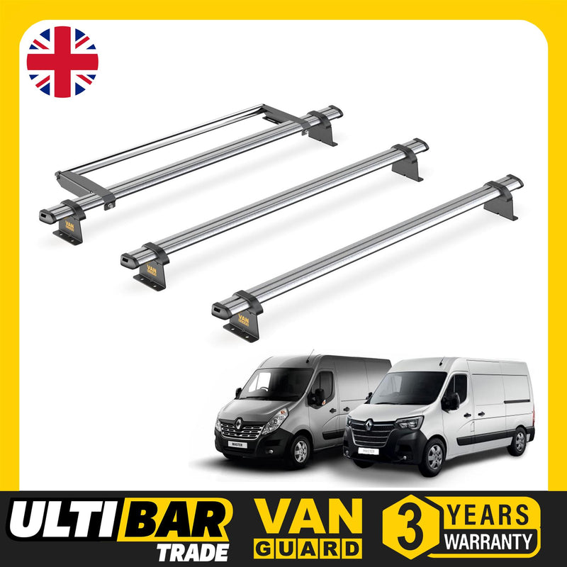 Renault Master (2010-2024) - 3 Van Guard Ultibar Trade Roof Bars + Roller