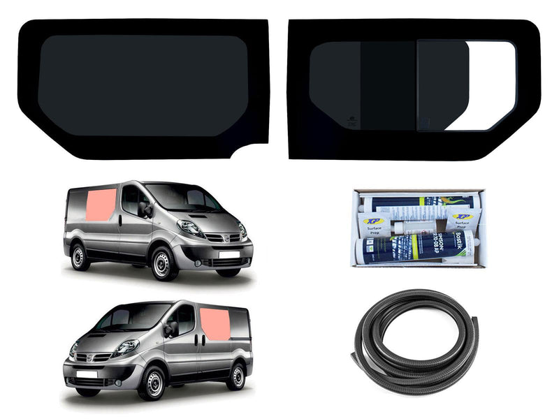 Nissan Primastar (2001-2014) Driver Opening Passenger Fixed Side Windows Privacy Camper Glass with Fitting Kit