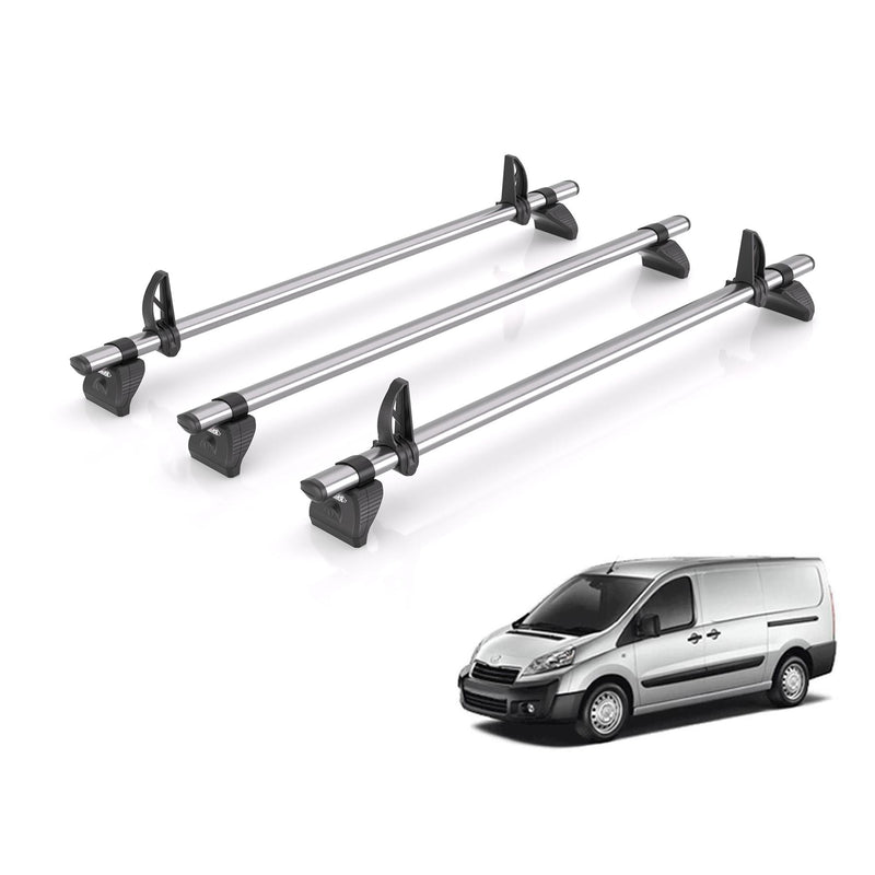 Peugeot Expert (2007-2016) - 3 Rhino Kammbar Fleet Roof Bars (Steel)
