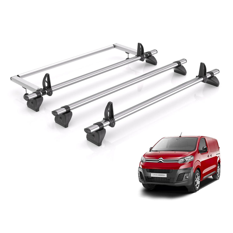Citroen Dispatch (2016-) - 3 Rhino Kammbar Fleet Roof Bars + Roller (Steel)