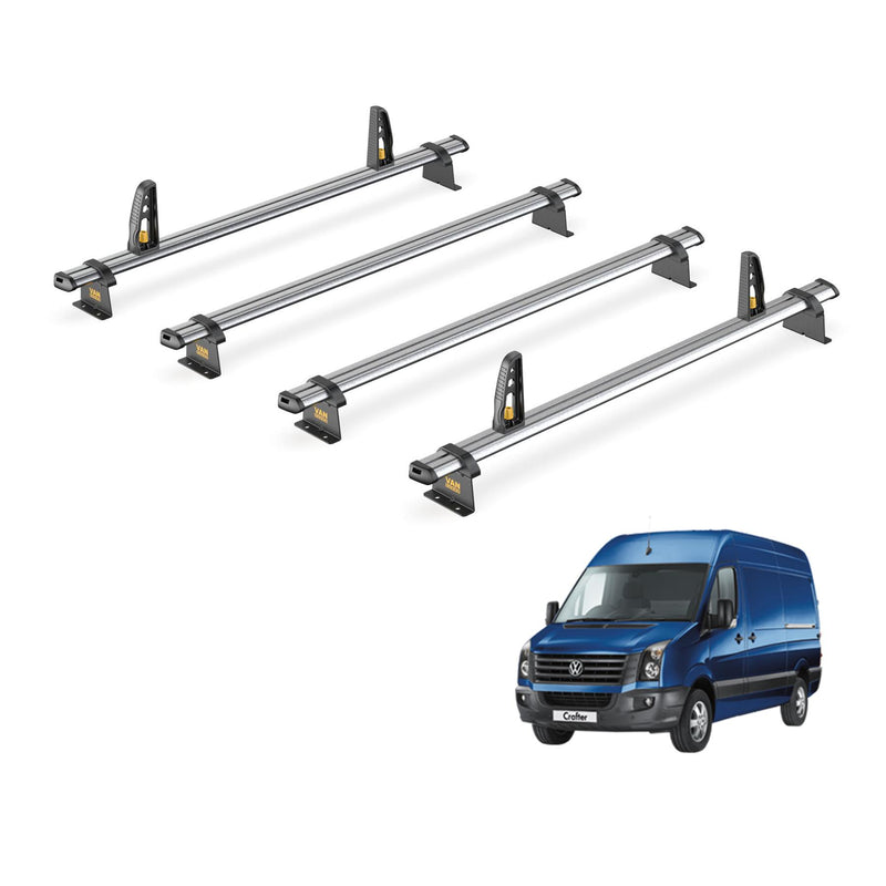 VW Crafter Roof Rack for 2006-2017 4x Roof Bars + Loadstops Van Guard Ulti Trade