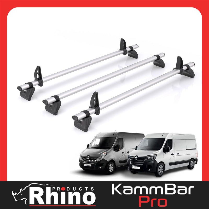 Renault Master (2010-2024) - 3 Rhino Kammbar Pro Roof Bars (Aluminium)