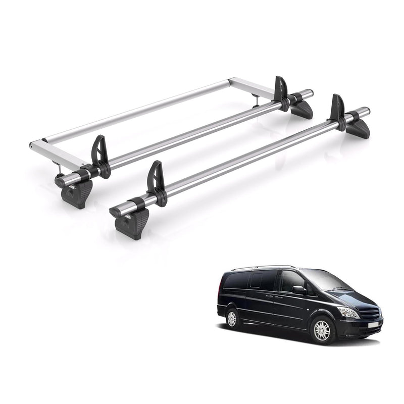 Mercedes Vito (2003-2014) - 2 Rhino Kammbar Fleet Roof Bars + Roller (Steel)